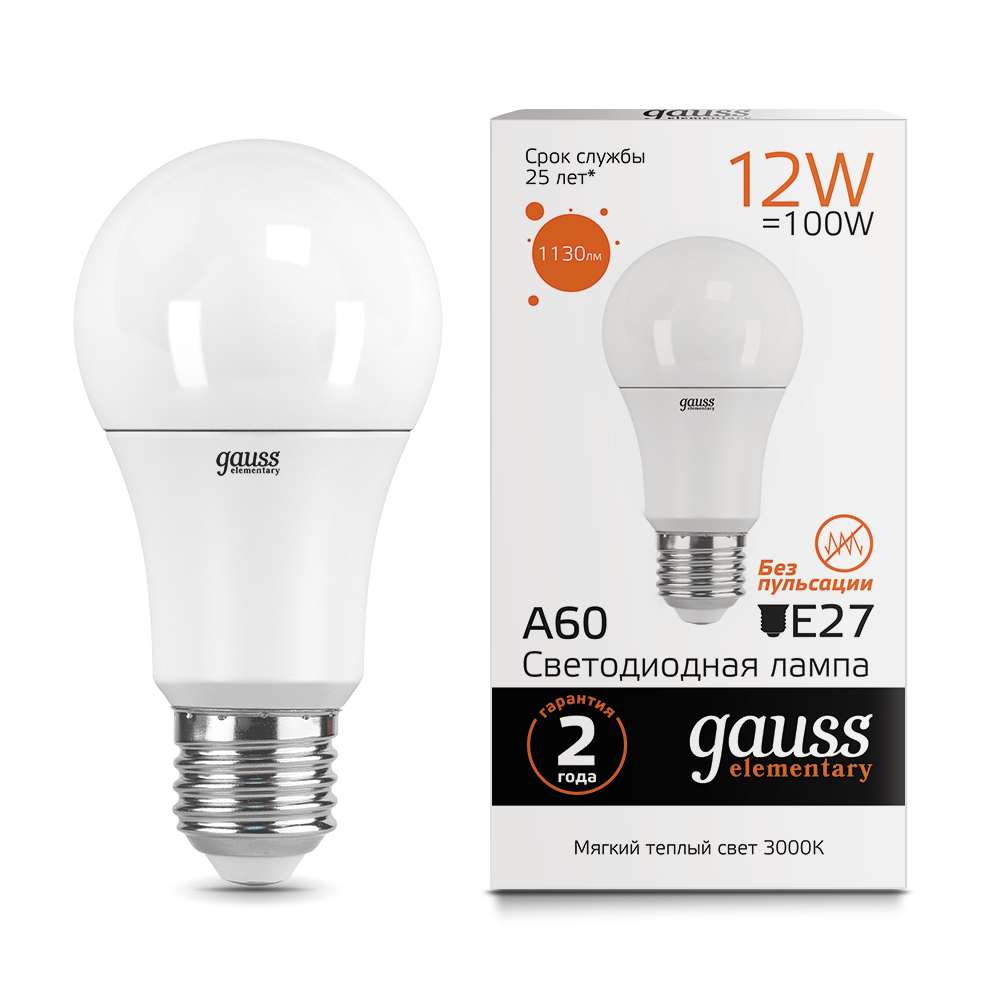 Лампа Gauss LED Elementary A60 12W E27 1130lm 3000K