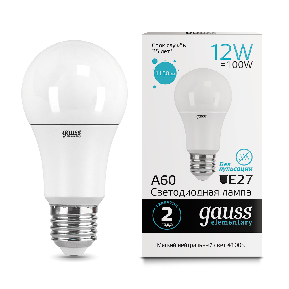 Лампа Gauss LED Elementary A60 12W E27 1150lm 4100K