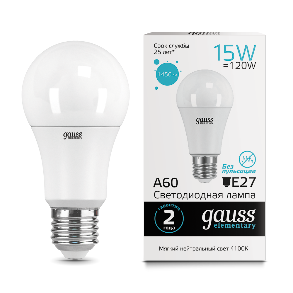 Лампа Gauss LED Elementary A60 15W E27 1450lm 4100K