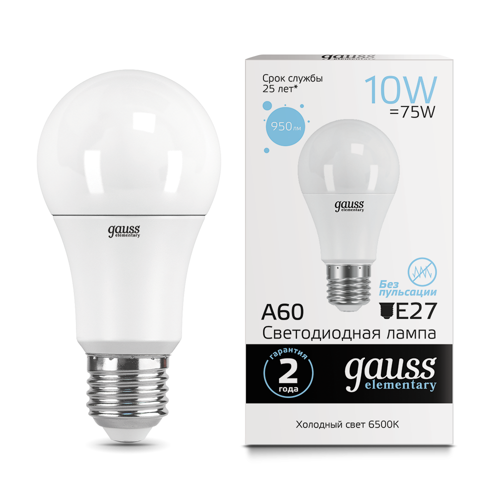 Лампа Gauss LED Elementary A60 10W E27 950lm 6500K