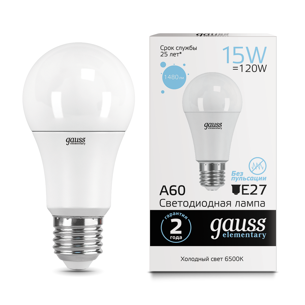 Лампа Gauss LED Elementary A60 15W E27 1480lm 6500K