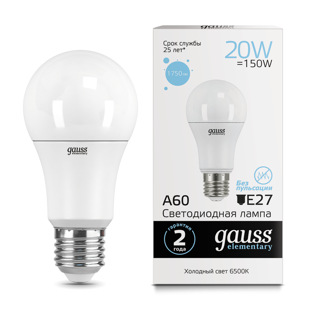 Лампа Gauss LED Elementary A60 20W E27 1750lm 6500K