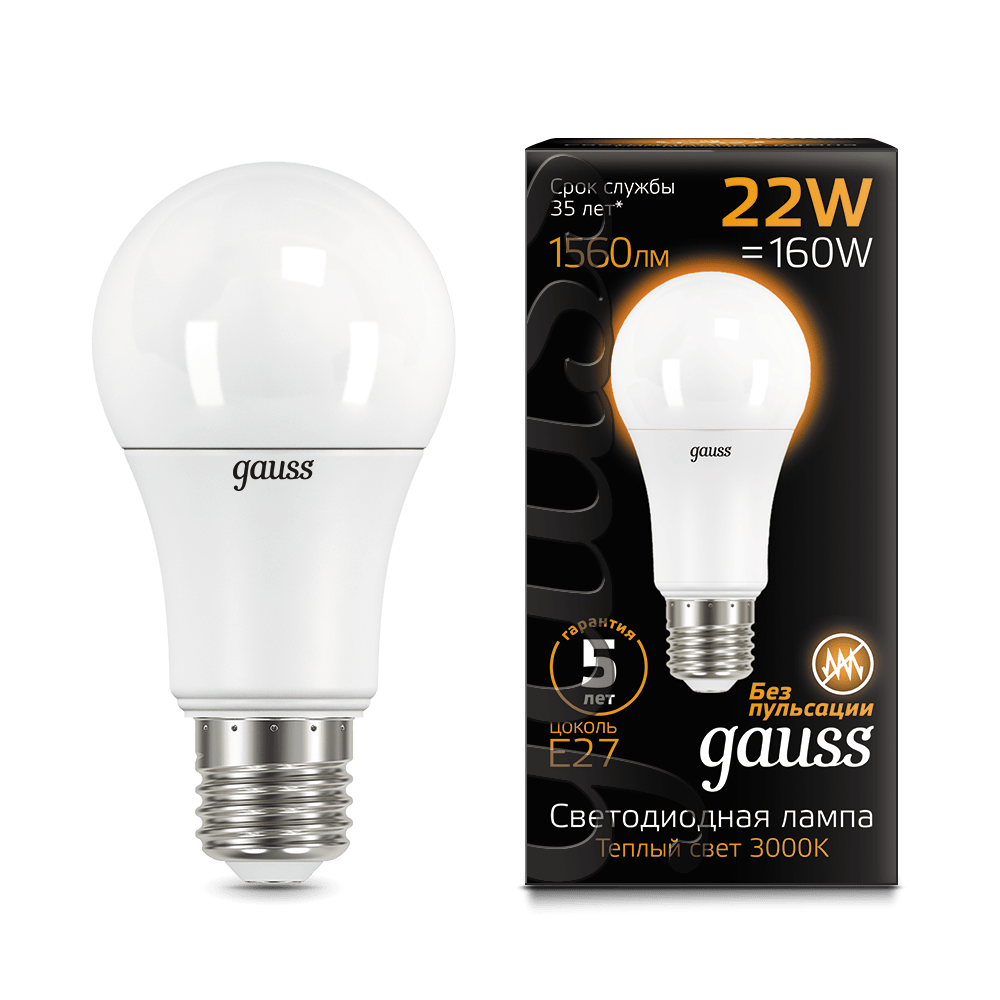 Лампа Gauss LED A70 22W E27 1560lm 3000K