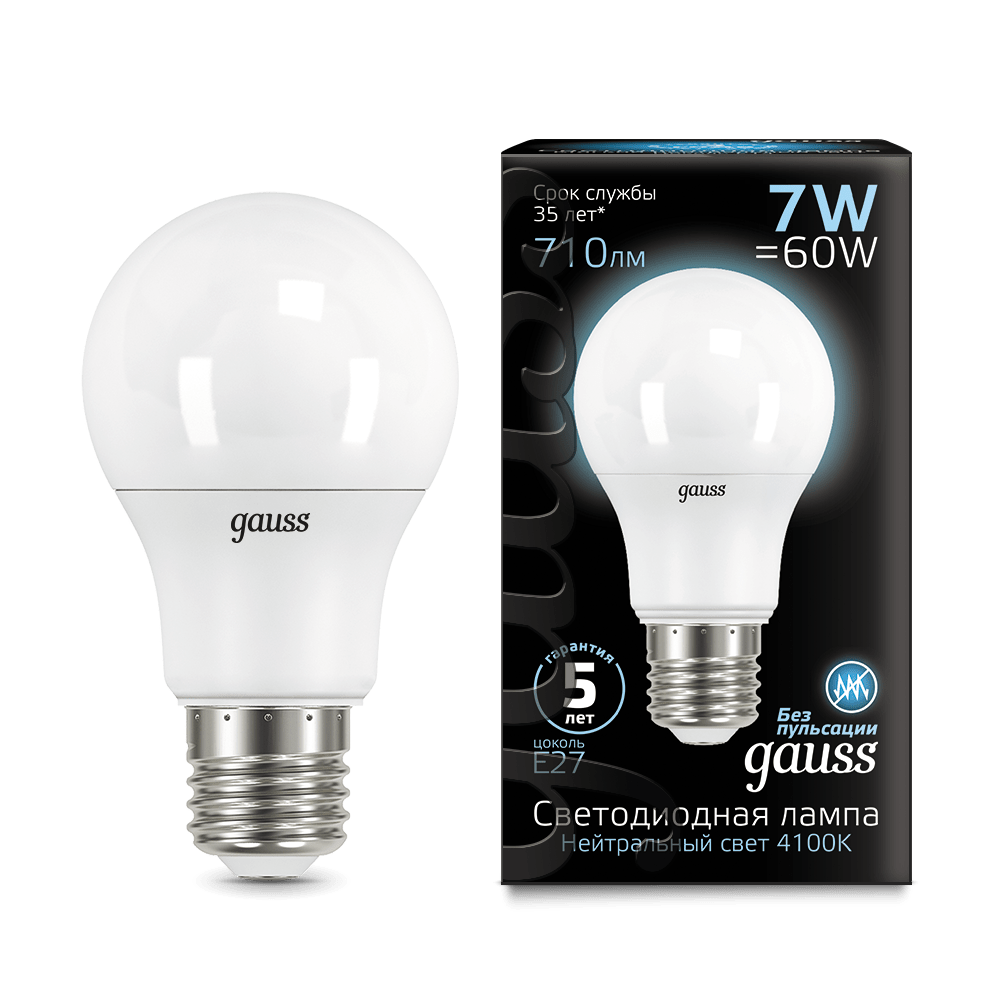 Лампа Gauss LED A60 E27 7W 710lm 4100K
