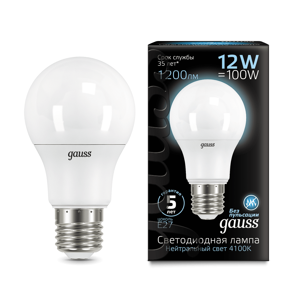 Лампа Gauss LED A60 12W E27 1200lm 4100K