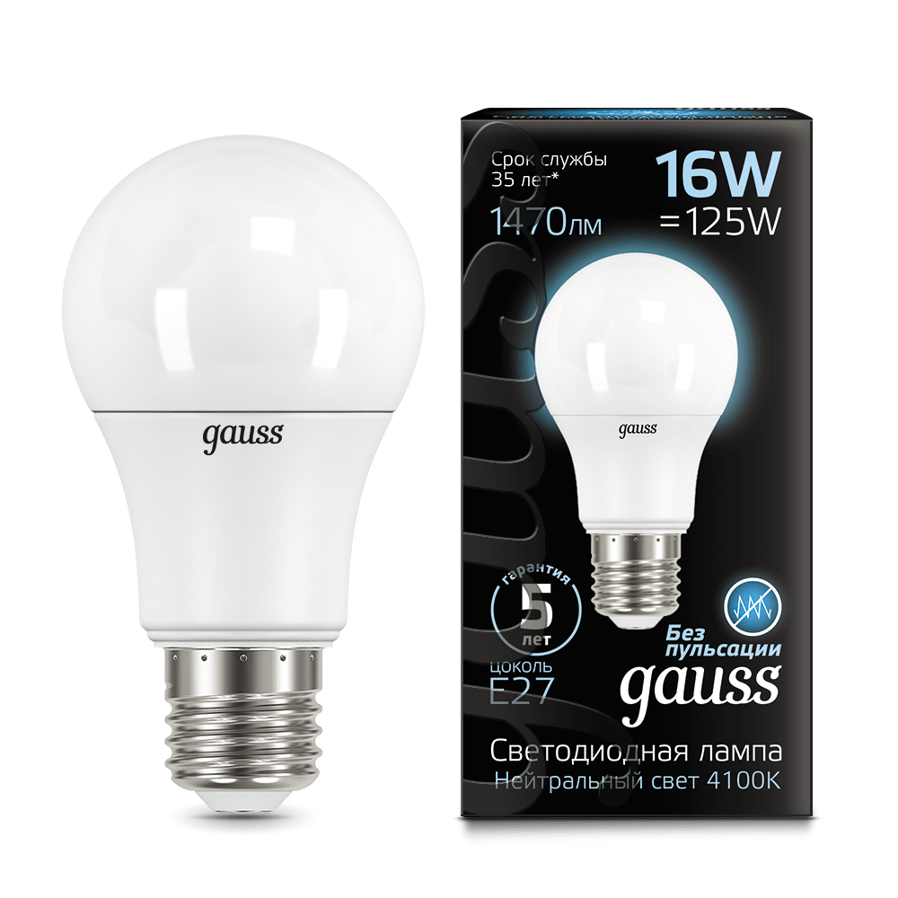 Лампа Gauss LED A60 16W E27 1470lm 4100K