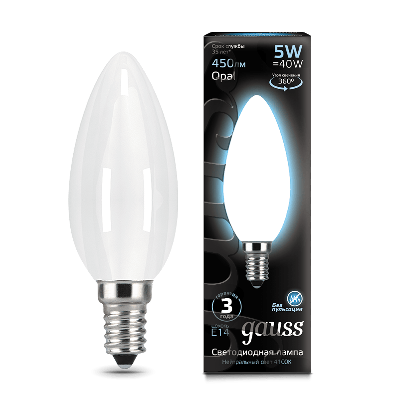 Лампа Gauss LED Filament Свеча OPAL E14 5W 450lm 4100К