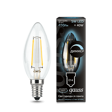 Лампа Gauss LED Filament Свеча E14 5W 450lm 4100К