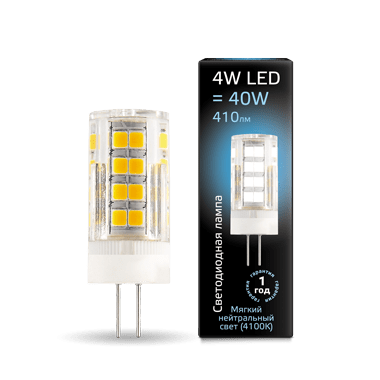 Лампа Gauss LED G4 AC185-265V 4W 410lm 4100K керамика 1/10/200