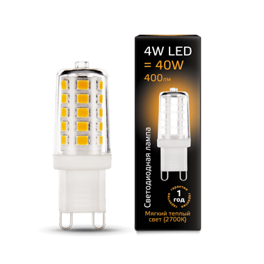 Лампа Gauss LED G9 AC185-265V 4W 400lm 2700K керамика 1/10/200