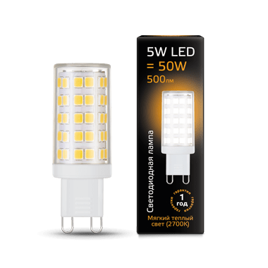 Лампа Gauss LED G9 AC185-265V 5W 500lm 2700K керамика 1/10/200