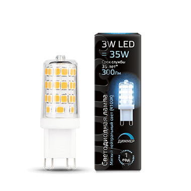 Лампа Gauss LED G9 AC185-265V 3W 300lm 4100K 1/20/200 диммируемая