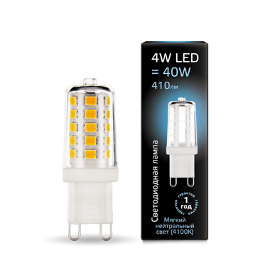 Лампа Gauss LED G9 AC185-265V 4W 410lm 4100K керамика 1/10/200