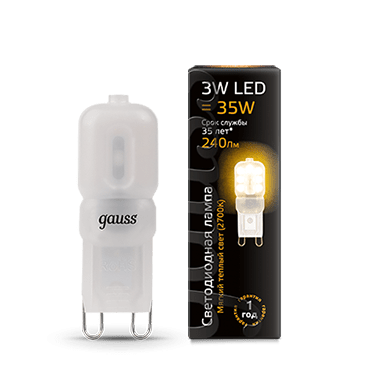 Лампа Gauss LED G9 AC220-240V 3W 240lm 2700K пластик 1/10/200