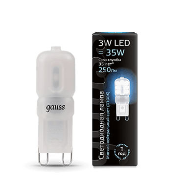 Лампа Gauss LED G9 AC220-240V 3W 250lm 4100K пластик 1/20/200