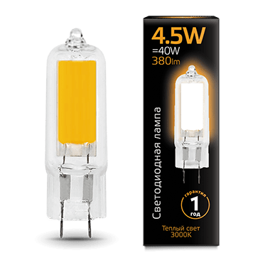 Лампа Gauss LED G4 AC220-240V 4.5W 380lm 3000K Glass 1/10/200