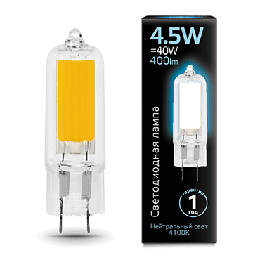 Лампа Gauss LED G4 AC220-240V 4.5W 400lm4100K Glass 1/10/200