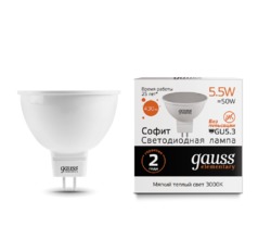 Лампа Gauss LED Elementary MR16 GU5.3 5.5W 430lm 3000К