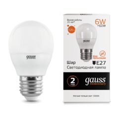 Лампа Gauss LED Elementary Шар 6W E27 420lm 3000K