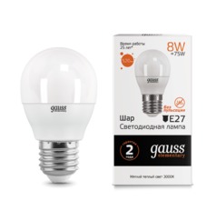 Лампа Gauss LED Elementary Шар 8W E27 520lm 3000K