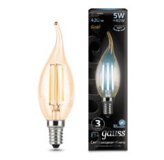 Лампа Gauss LED Filament Свеча на ветру E14 5W 420lm 4100K Golden