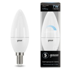Лампа Gauss LED диммируемая Свеча-dim E14 7W 590lm 4100К