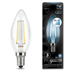 Лампа Gauss LED диммируемая Filament Свеча E14 7W 580lm 4100К