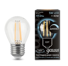Лампа Gauss LED диммируемая Filament Шар E27 5W 450lm 4100K
