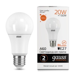 Лампа Gauss LED Elementary A60 20W E27 1520lm 3000K