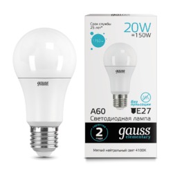Лампа Gauss LED Elementary A60 20W E27 1600lm 4100K