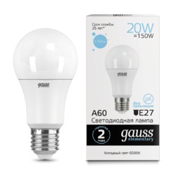 Лампа Gauss LED Elementary A60 20W E27 1750lm 6500K