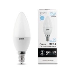 Лампа Gauss LED Elementary Свеча 6W E14 470lm 6500K