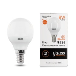 Лампа Gauss LED Elementary Шар 8W E14 520lm 3000K