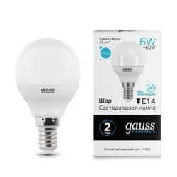 Лампа Gauss LED Elementary Шар 6W E14 450lm 4100K