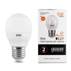 Лампа Gauss LED Elementary Шар 6W E27 420lm 3000K