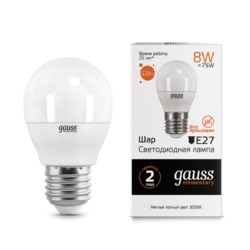 Лампа Gauss LED Elementary Шар 8W E27 520lm 3000K