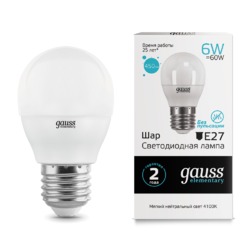 Лампа Gauss LED Elementary Шар 6W E27 450lm 4100K