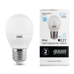 Лампа Gauss LED Elementary Шар 6W E27 470lm 6500K