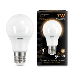 Лампа Gauss LED A60 E27 7W 680lm 3000K