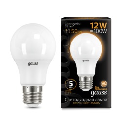 Лампа Gauss LED A60 12W E27 1150lm 3000K