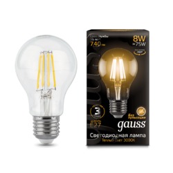 Лампа Gauss LED Filament A60 E27 8W 740lm 2700К