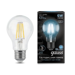 Лампа Gauss LED Filament A60 E27 6W 630lm 4100К