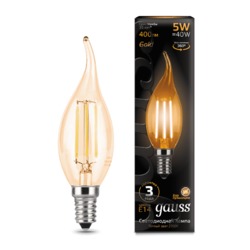 Лампа Gauss LED Filament Свеча на ветру E14 5W 400lm 2700K Golden