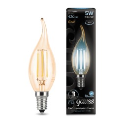 Лампа Gauss LED Filament Свеча на ветру E14 5W 420lm 4100K Golden