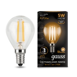 Лампа Gauss LED Filament Шар E14 5W 420lm 2700K