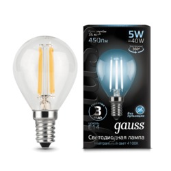 Лампа Gauss LED Filament Шар E14 5W 450lm 4100K