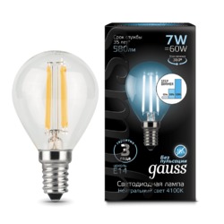 Лампа Gauss LED  Filament Шар E14 7W 580lm 4100K