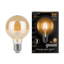 Лампа Gauss LED Filament G95 E27 6W Golden 550lm 2400K 1/20