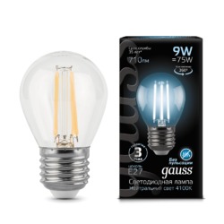 Лампа Gauss LED Filament Шар E27 9W 710lm 4100K