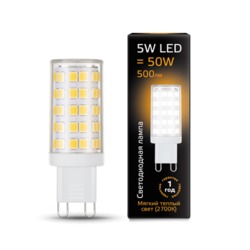 Лампа Gauss LED G9 AC185-265V 5W 500lm 2700K керамика 1/10/200